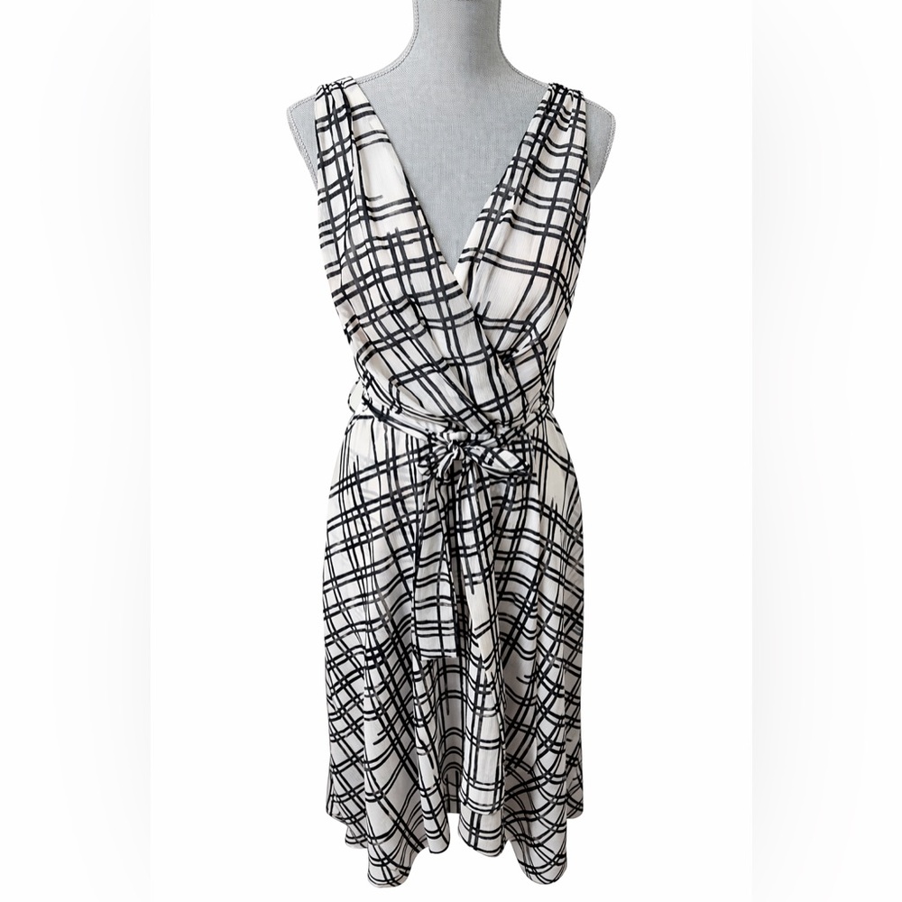Karl Lagerfeld Paris Plaid Faux Wrap Dress Size 10 Black White Sleeveless